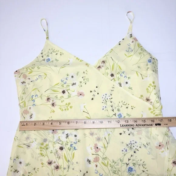 LOFT Floral High Low Wrap Midi Dress Size 12 Ruffle Yellow Feminine Dainty Sun - Picture 10 of 11